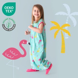 schlummersack Children's sleeping bag with feet, 100% organic cotton, summer 110 cm, 1 tog flamingo, with extended cuffs, a height of 110 - 120 cm, feet, 1 tog, flamingo