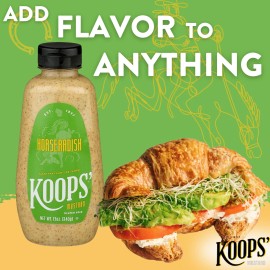 KOOPS' Horseradish Mustard Sauce 12oz Bold Flavor Condiment Squeeze Bottle Gluten Free