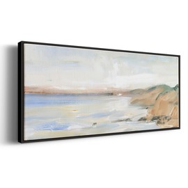 Renditions Gallery Decor Wall Art Paintings Shoreline Sketch Floater Framed Modern Coastal Canvas for Bedroom Office Kitchen Lobby - 12"X30" Black GAL031