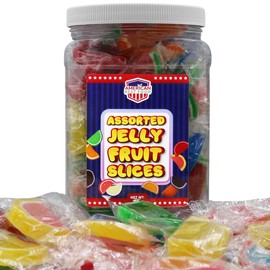 American Best Food Assorted Jelly Fruit Slice Gummy Candy, Individually Wrapped, (2 LB) Jar