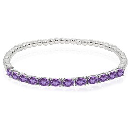 B. BRILLIANT Sterling Silver Genuine, Created or Simulated Oval Gemstone Beaded Stretch Tennis Style Stackable Bracelet, 10 inch, Sterling Silver, Amethyst