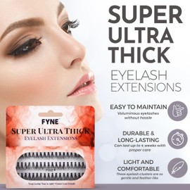 FYNE Super Ultra Thick Individual Eyelashes - 240 Eyelash Clusters - 8mm / 10mm / 12 mm Ultra Thick Natural Lashes - Volume Cluster Lashes - Durable False Eyelash Extensions - 4 Packs of Lashes