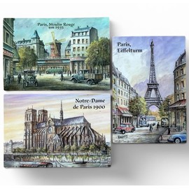 3 calamite da frigorifero Paris – XL, 8 x 5,5 cm ciascuna, Notre-Dame de Paris, Moulin Rouge, Torre Eiffel, chiesa, Francia, souvenir, fiume, la sua immagine, calamita per frigorifero Valdeig P