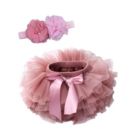 Falda tutú para bebés y niñas con funda para pañales, flores de tul suave y diadema 6M-3T, Arena de frijoles, 2-3T