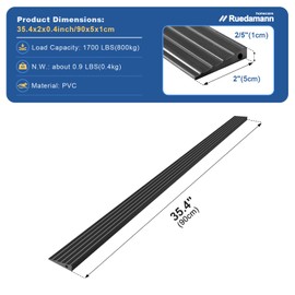 Ruedamann 2/5" Rise Door Threshold Ramp, 35.4" Wide PVC Wheelchair Ramp, 1700LBS Capacity, Self-Adhesive Door Transition Strip Reducer for Scooter, Floor Tile, Driveways, Black