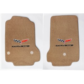 AFM NEW! Tan Carpet FLOOR MATS 2005-2007 Corvette W/ Embroidered Flag Emblem Logo