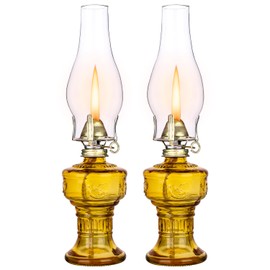2 Pcs Chamber Oil Lamps for Indoor Vintage Kerosene Lamp Rustic Hurricane Kerosene Lantern with Adjustable Fire Wick Lighting Oil Lantern for Tabletop Decor and Emergency Lighting (Brown)