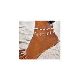 Wedity Tassel Star Anklets Pearl Ankle Bracelets Beaded Summer Accessories Beach Foot Jewelry Adjustable for Women and Girls