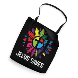 Jesus Saves Flower Cross Christian Quote Tote Bag