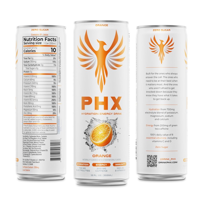 PHX Hydration Energy Drink - 700mg Electrolytes, 200mg Natural Green