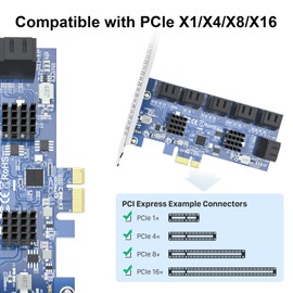 10Gtek 12 Port PCIe SATA Card, SATA3.0 Expansion Card, X1, with 12 SATA Cable, Support SSD and HDD