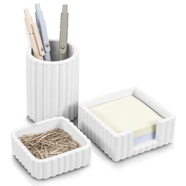 KIBAGA Modern Aesthetic Desk Accessories Set of 3 - Stylish Concrete Organizers for Pens & Office Supplies - A Cute and Functional Addition to Your Workspace Decor