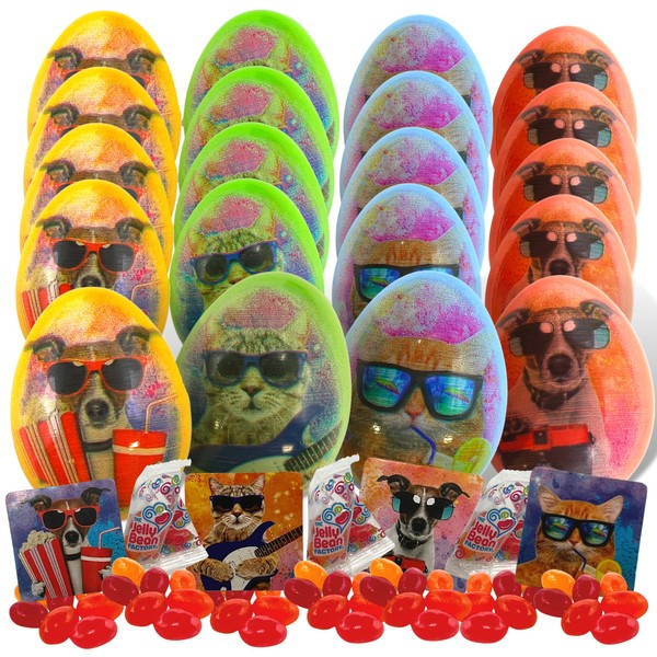 Huevos de Pascua precargados para mascotas con caramelos en el interior, huevo decorado para perros y gatos con calcomanías y gomitas en el interior, 20 huevos