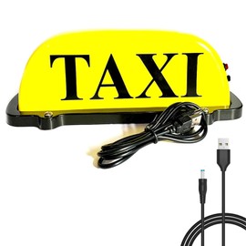 ABUKALIXIN USB Rechargeable LED Car TAXI Sign Top Light Yellow Shell Dome Light With Magnet Base Taxi Light Waterproof Push Button Red Switch