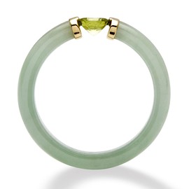 PalmBeach Jewelry 10K Yellow Gold Genuine Green Red or Black Jade With Genuine White Topaz or Garnet Ring, Gold,Jade,Yellow, Peridot Jade