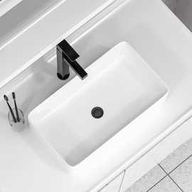 Rectangular Vessel Sink - Fulorni 24"x14" Bathroom Vessel Sink Large Rectangular Above Counter White Ceramic Porcelain Vanity Sink Basin