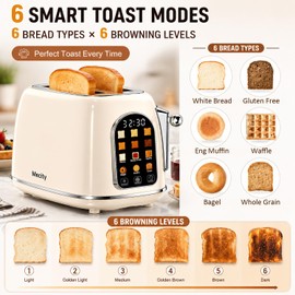 Mecity Toaster 2 Slice, Touch Screen Wide Slot Retro Toaster For Breads Bagel Muffin Waffle, House Warming Gift New Home, 120V 825W, Cream Color