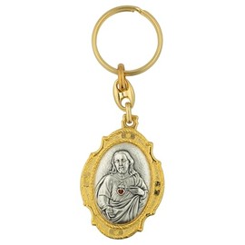 Sacred Heart and Our Lady of Fatima Keychain | Gold tone design | Great gift for first holy communion and first confirmation | Catholic Key Ring Accessory