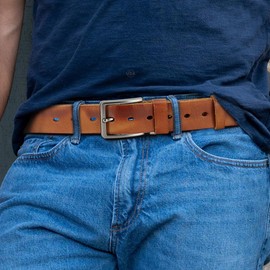 DOOPAI Men's Full Leather Belt Casual Work Cowboy Suit Leather Belt Adjustable Belt, 04 Earthy Yellow Belt De