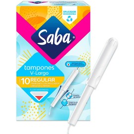 Saba Tampones Regulares Con Aplicador Largo, Flujo Moderado, 10 Piezas