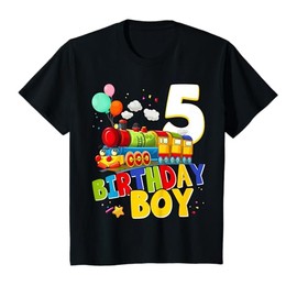 Kids 5th Birthday Train Boys 5 Years Old I'm Five T-Shirt