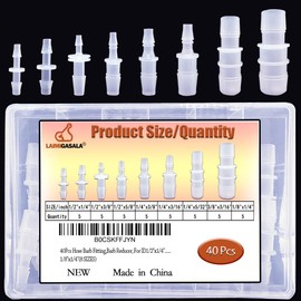 40Pcs Plastic Hose Barb Reducing Fittings Assortment, 8 Sizes of Barbed Reducer Hose Pipe Fitting Connector Adapter Union Splicer Joint for Air Gas Water Liquid Line Catheter Tube Pump Adapters