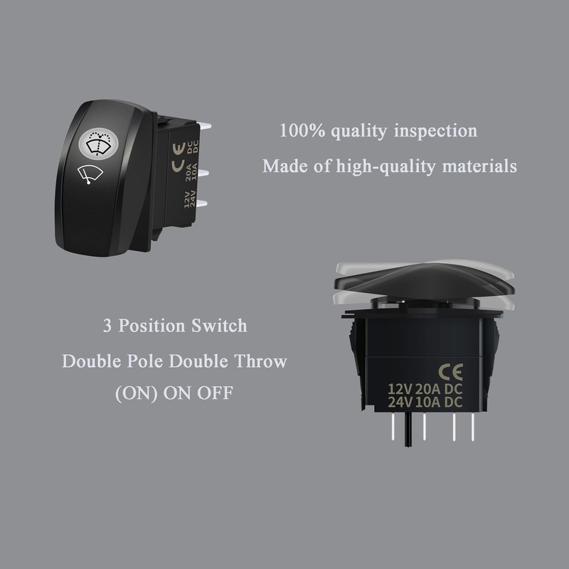 Windshield Washer Wiper Momentary Rocker Switch 6PIN DPDT (ON) ON