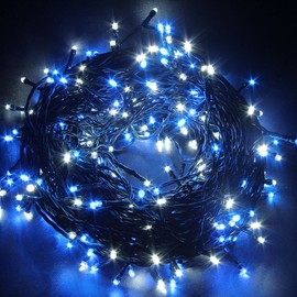 LightsGo 300LED 30M Safe Voltage Fully Weatherproof Christmas Fairy Lights Alternate Blue and White, Memory, 8H Timer,10M Lead