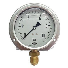 EMPEO by Messbo Pressure Gauge, NG 100 0-4 bar, 100 mm Diameter, G1/2 Inch Connection Bottom, Mounting Rim, Tube Spring Manometer, Stainless Steel Housing, Filled with Glycerine