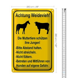 Achtung Weidevieh | Warning Sign for Pastures | Robust Tin Sign | 20 cm x 30 cm