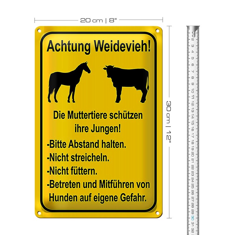 Achtung Weidevieh | Warning Sign for Pastures | Robust Tin
