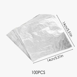 100 Sheets Imitation Gold Foil Paper, 14x14cm Gold Leaf Sheets, Gold Foil Sheets for Arts and Craft, Home Decoration, Silver