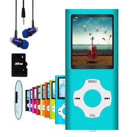 Hotechs Slim Design MP3 Player MP3 Player with 32GB Memory Card Digital LCD Display 1.8 Inch Display FM Radio (Blue)