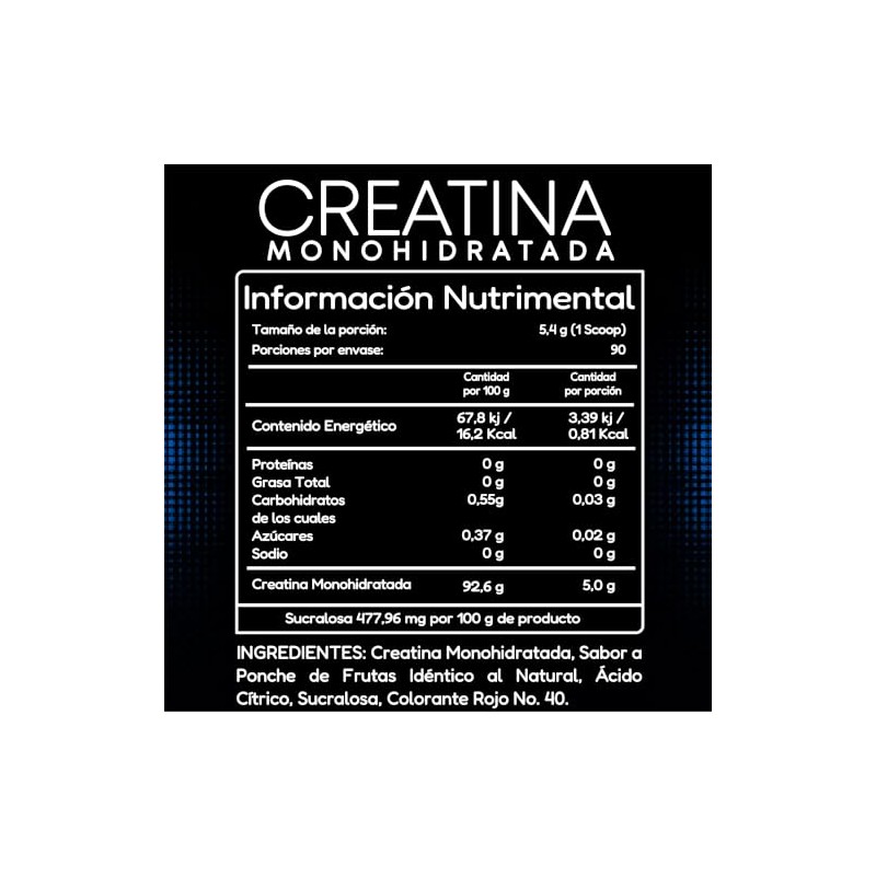 BHP NUTRITION- Creatina Monohidratada alta pureza sabor ponche de frutas