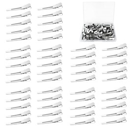 ZANZER (50 Pcs) Stainless Steel Duckbill Mouth Clips Alligator Clips,1.77 Inches Metal Duck Billed Silver Hair Curl Clips for Styling Sectioning with Case for Women Long Hair Roller,Salon,Bows DIY