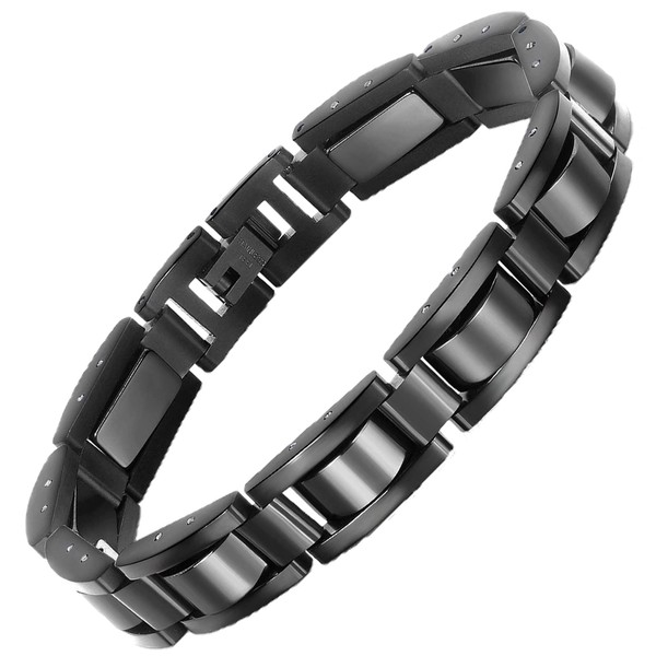 Feraco Mens Magnetic Bracelets Classic Balck Stainless Steel Magnets Bracelet Health Jewelry, 8.66 inch (Black)