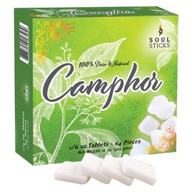SOUL STICKS Natural Camphor Blocks,Pure Camphor Tablets for Aromatherapy & Puja - Alcanfor en Bloques, Alcanfor en Bolitas, Kapoor for Pooja (300 Grams (64 Tablets))