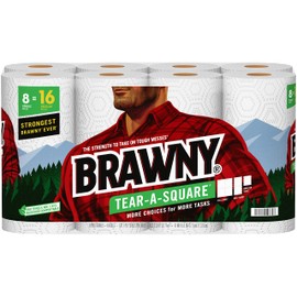 Brawny® Tear-A-Square® Paper Towels, 8 Double Rolls = 16 Regular Rolls