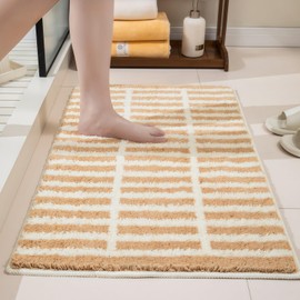 GIB Brown and White Striped Bathroom Rug 31.5" x 20", Extra Soft Absorbent Non-Slip Washable Plush Fluffy Shaggy Microfiber Bath Mat, Aesthetic Runner Rug for Bedroom