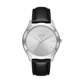 Men's Analog Quartz Waterproof Wristwatch Popular Thin Simple Stylish Business Casual Leather Strap Men's Watch, Silver