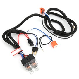 Kit de Arnés de Cableado de Relé de Faro, Kit de Cable Impermeable PE, Abrillantador de Faro DC 12V, con 2 Bombillas H4, Corriente Nominal 80A, Potencia de Bobina 1.8W