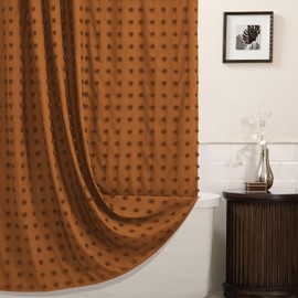 Cortina de ducha extralarga, estilo bohemio, de tela tejida, color naranja, calabaza, 72 x 78 pulgadas, plisado, con estampado floral, moderno y minimalista, juego de cortina de ducha con ganchos para baño