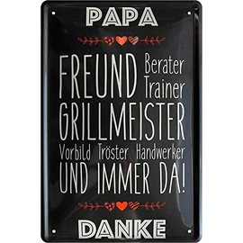 Tin Sign Saying "Papa Freund Berater" Decorative Sign Metal Sign Entrance Life Happiness Family Door Food Gift for Birthday or Christmas Father Father's Day Dad Grandpa 20 x 30 cm