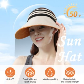 TAGVO Sun Visor Hats UV Protection for Women, Sun Hat, Quick Drying and Breathable, Garden Hat, Hiking Hat, Beach Hat, Beach Hat, Reversible Hat for Beach, Golf, Tennis Cap, beige, Unit size