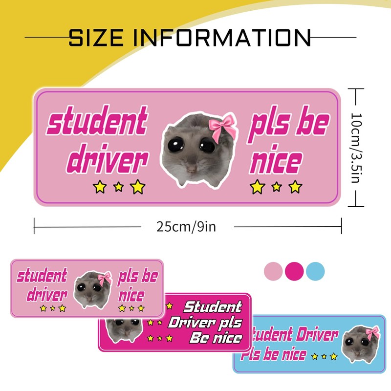 Student Driver Magnet Sticker for Cars - Funny Reflective Hamster