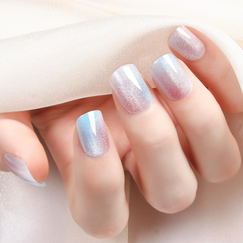 Cat Eye Glitter Nail Tips Pastel Set of 10 Handmade