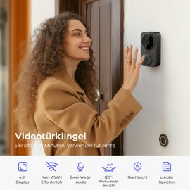 XNH Video Doorbell with Camera, Wireless Bell with Camera, 4.3 Inch IPS Screen, Bluetooth Connection, No WiFi/App Required, Local Memory, Night Vision, Two-Way Audio, Recording