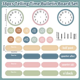 Hedeey Boho Rainbow Clock Numbers Bulletin Board Decorations Classroom Decoration Analog Practice Telling Time Clock Cutouts School Teaching Clock for Kids Students Elementary Teacher Supplies