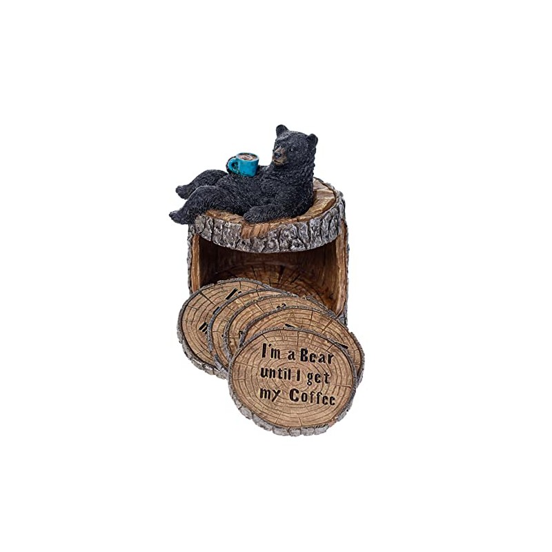 Pine Ridge Black Bear Coasters- Coaster Set for Kitchen, Den,