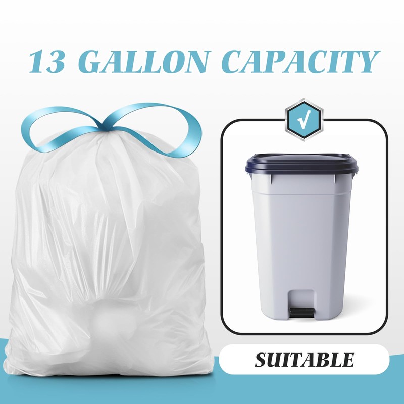 Teivio 13 Gallon 60 Counts Strong Tall Kitchen Drawstring Trash